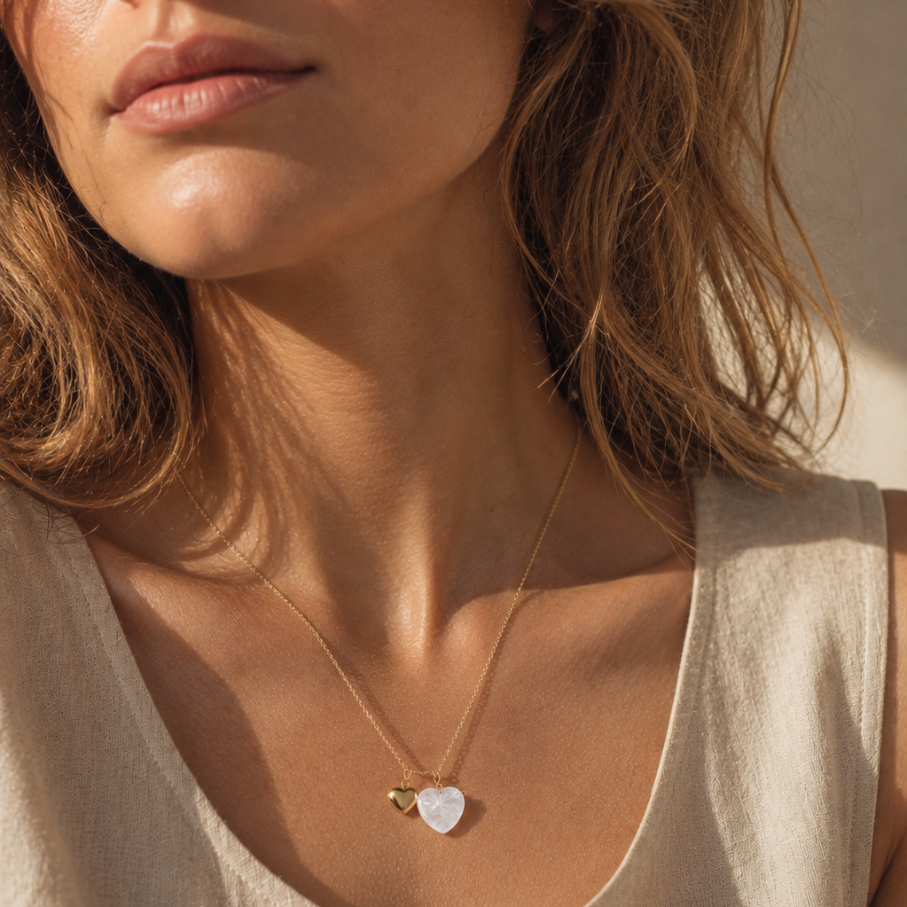 Luna Heart Pendant in White – gold-tone necklace by The Basics