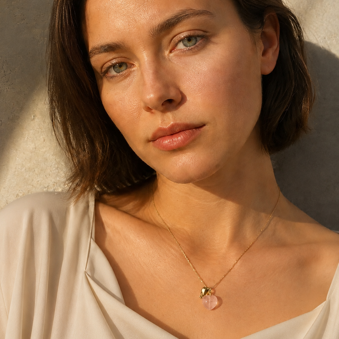 Luna Heart Pendant in Pink – gold-tone necklace by The Basics