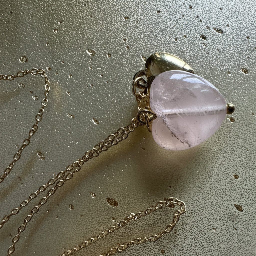 Luna Heart Pendant in Pink gold-tone necklace – detail view